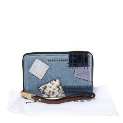 Pre Owned Marc Jacobs Blue Denim Patchwork Wristlet Zip Around Wallet