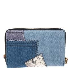 Pre Owned Marc Jacobs Blue Denim Patchwork Wristlet Zip Around Wallet