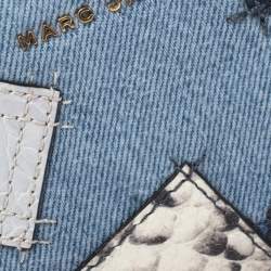 Pre Owned Marc Jacobs Blue Denim Patchwork Wristlet Zip Around Wallet