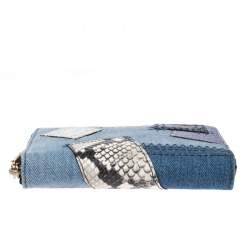 Pre Owned Marc Jacobs Blue Denim Patchwork Wristlet Zip Around Wallet
