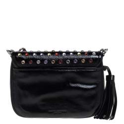 Pre Owned Marc Jacobs Black Patent Leather Jewel Embellished Courier Crossbody Bag