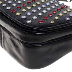 Pre Owned Marc Jacobs Black Patent Leather Jewel Embellished Courier Crossbody Bag