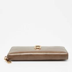 Pre Owned Marc Jacobs Khaki Green Leather Snapshot Zip Around Wallet