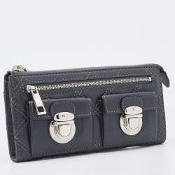 Pre Owned Marc Jacobs Dark Grey Quilted Leather Zip Continental Wallet