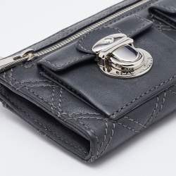 Pre Owned Marc Jacobs Dark Grey Quilted Leather Zip Continental Wallet