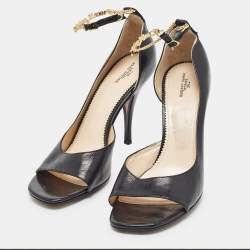 Pre Owned Marc Jacobs Black Leather Logo Ankle Chain Strap Sandals Size 41