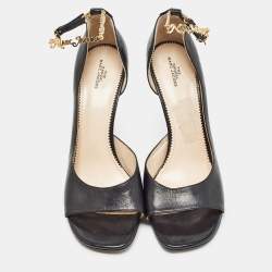 Pre Owned Marc Jacobs Black Leather Logo Ankle Chain Strap Sandals Size 41