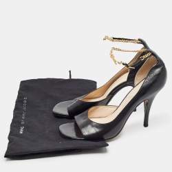 Pre Owned Marc Jacobs Black Leather Logo Ankle Chain Strap Sandals Size 41