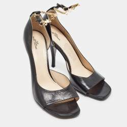 Pre Owned Marc Jacobs Black Leather Logo Ankle Chain Strap Sandals Size 41
