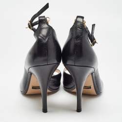 Pre Owned Marc Jacobs Black Leather Logo Ankle Chain Strap Sandals Size 41