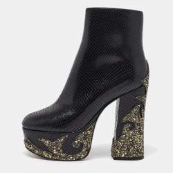 Marc Jacobs Black Python Embossed Leather Ankle Length Boots Size 36