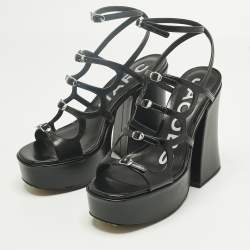 Pre Owned Marc Jacobs Black Leather Kiki Platform Sandals Size 38