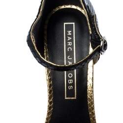 Marc Jacobs Multicolor Embossed Leather And Leopard Print Pony Hair Glitter Platform Ankle Strap Sandals Size 40.5