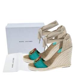 Marc Jacobs Multicolor Canvas And Mesh Wedge Espadrilles Ankle Wrap Sandals Size 39