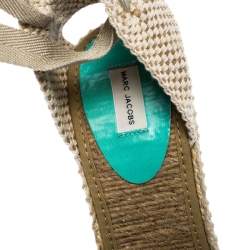 Marc Jacobs Multicolor Canvas And Mesh Wedge Espadrilles Ankle Wrap Sandals Size 39
