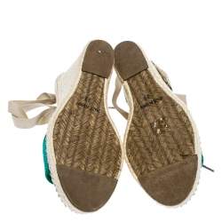 Marc Jacobs Multicolor Canvas And Mesh Wedge Espadrilles Ankle Wrap Sandals Size 39