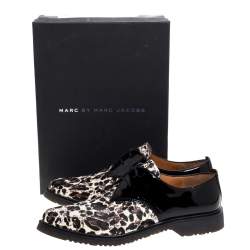 Pre Owned Marc Jacobs Black Patent Leather And Pony Hair Lace Up Derby Size 40