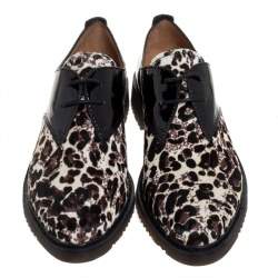 Pre Owned Marc Jacobs Black Patent Leather And Pony Hair Lace Up Derby Size 40