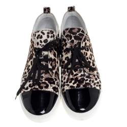 Pre Owned Marc Jacobs Beige/Black Leopard Print Pony Hair And Patent Leather High Top Sneakers Size 40