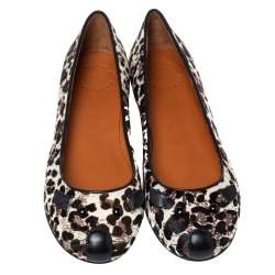Pre Owned Marc Jacobs Brown/Black Animal Print Calf Hair Mouse Ballet Flats Size 37
