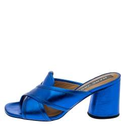 Pre Owned Marc Jacobs Electric Blue Leather Aurora Mules Size 37