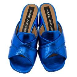 Pre Owned Marc Jacobs Electric Blue Leather Aurora Mules Size 37