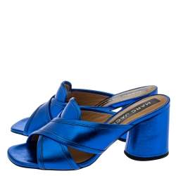 Pre Owned Marc Jacobs Electric Blue Leather Aurora Mules Size 37