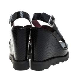 Marc by Marc Jacobs Black Python Embossed Leather Irving Platform Wedge Sandals Size 35.5