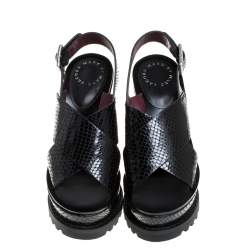 Marc by Marc Jacobs Black Python Embossed Leather Irving Platform Wedge Sandals Size 35.5