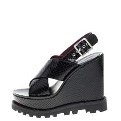 Marc by Marc Jacobs Black Python Embossed Leather Irving Platform Wedge Sandals Size 35.5