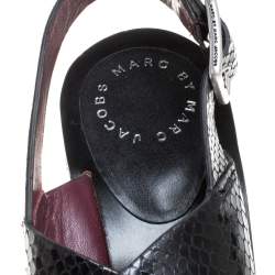 Marc by Marc Jacobs Black Python Embossed Leather Irving Platform Wedge Sandals Size 35.5