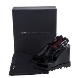 Marc by Marc Jacobs Black Python Embossed Leather Irving Platform Wedge Sandals Size 35.5