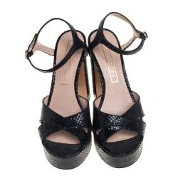 Marc Jacobs Black Python Embossed Leather Criss Crss Platform Ankle Strap Size 38