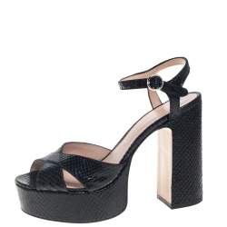 Marc Jacobs Black Python Embossed Leather Criss Crss Platform Ankle Strap Size 38