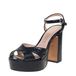 Marc Jacobs Black Python Embossed Leather Criss Crss Platform Ankle Strap Size 38