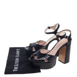 Marc Jacobs Black Python Embossed Leather Criss Crss Platform Ankle Strap Size 38