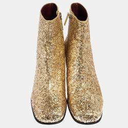 Pre Owned  Marc Jacobs Metallic Gold Glitter Camilla Block Heel Ankle Boots Size 40.5