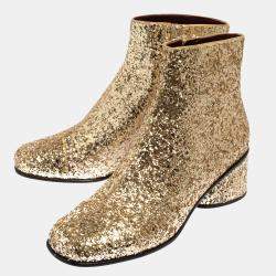 Pre Owned  Marc Jacobs Metallic Gold Glitter Camilla Block Heel Ankle Boots Size 40.5