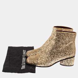 Pre Owned  Marc Jacobs Metallic Gold Glitter Camilla Block Heel Ankle Boots Size 40.5