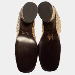 Pre Owned  Marc Jacobs Metallic Gold Glitter Camilla Block Heel Ankle Boots Size 40.5