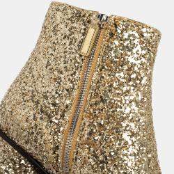 Pre Owned  Marc Jacobs Metallic Gold Glitter Camilla Block Heel Ankle Boots Size 40.5