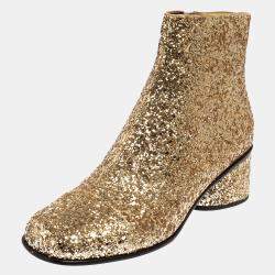 Pre Owned  Marc Jacobs Metallic Gold Glitter Camilla Block Heel Ankle Boots Size 40.5