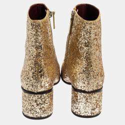 Pre Owned  Marc Jacobs Metallic Gold Glitter Camilla Block Heel Ankle Boots Size 40.5