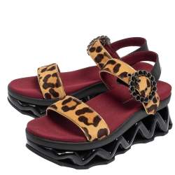 Marc by Marc Jacobs Beige Leopard Print Calf Hair and Patent Leather Ninja Wave Platform Sandals Size 37