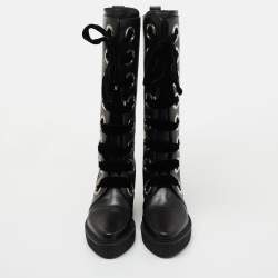 Pre Owned Marc by Marc Jacobs Black Leather Lace Up Knee Length Boots Size 39