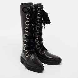 Pre Owned Marc by Marc Jacobs Black Leather Lace Up Knee Length Boots Size 39