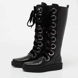 Pre Owned Marc by Marc Jacobs Black Leather Lace Up Knee Length Boots Size 39