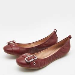 Marc Jacobs Burgundy Leather Buckle Detail Scrunch Ballet flats Size 36