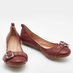 Marc Jacobs Burgundy Leather Buckle Detail Scrunch Ballet flats Size 36