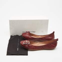 Marc Jacobs Burgundy Leather Buckle Detail Scrunch Ballet flats Size 36
